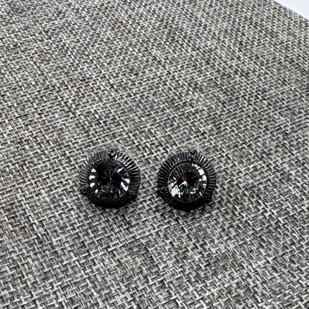 Givenchy Black Metal with Silver tone Crystal Stud Earrings - Picture 3 of 4